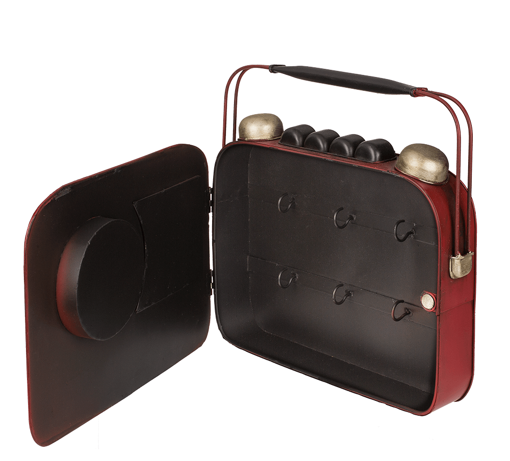 Metal key box, Radio with clock,