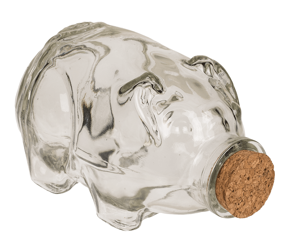 Glass storage jar pig with cork,