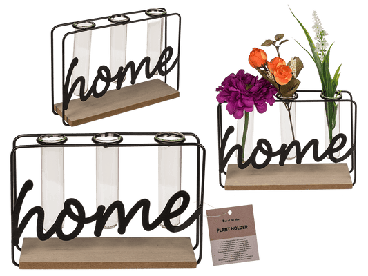 Metal plant holder on wooden base, Home,