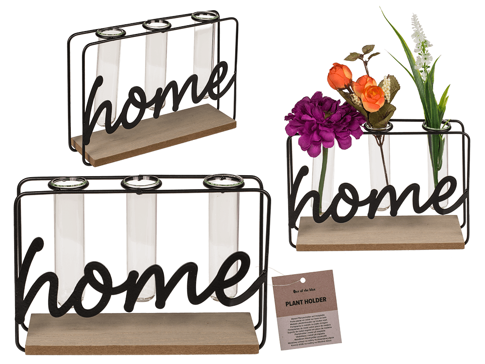 Metal plant holder on wooden base, Home,