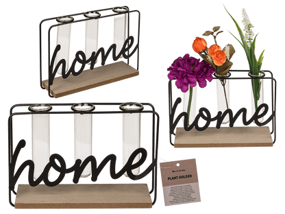 Metal plant holder on wooden base, Home,