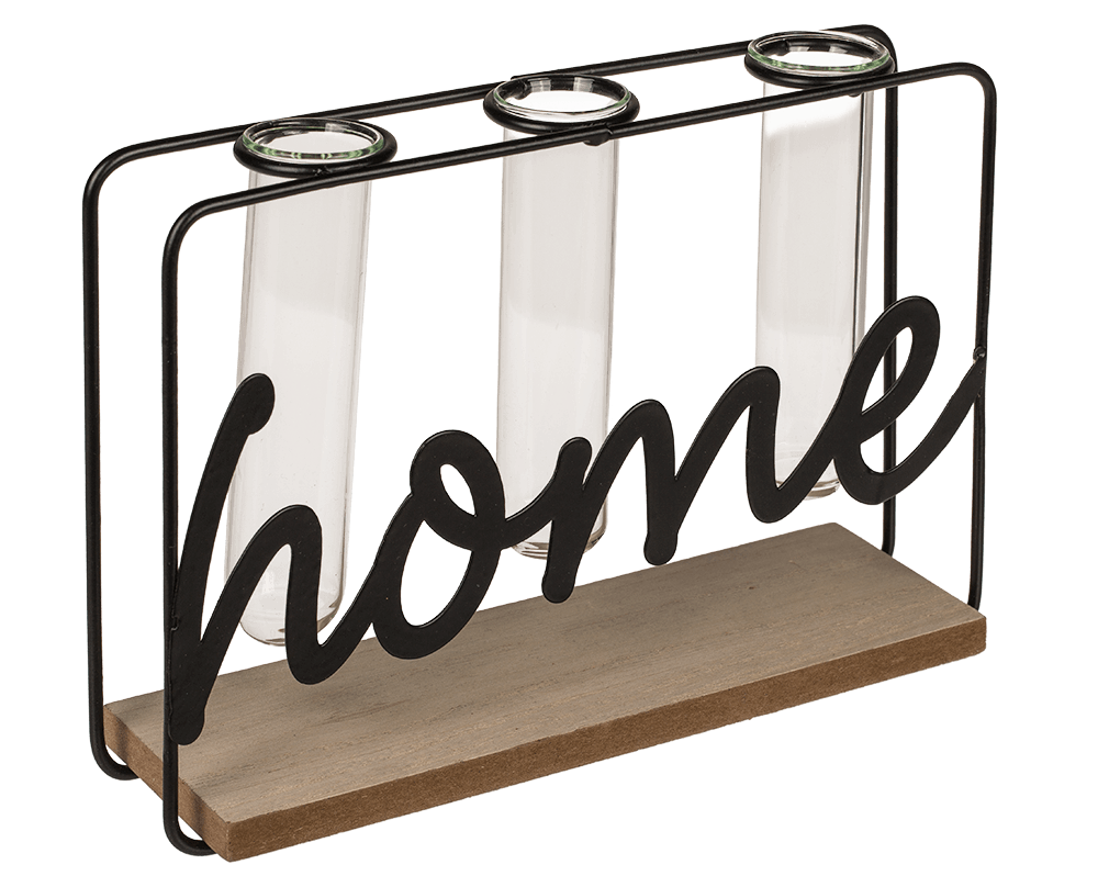 Metal plant holder on wooden base, Home,