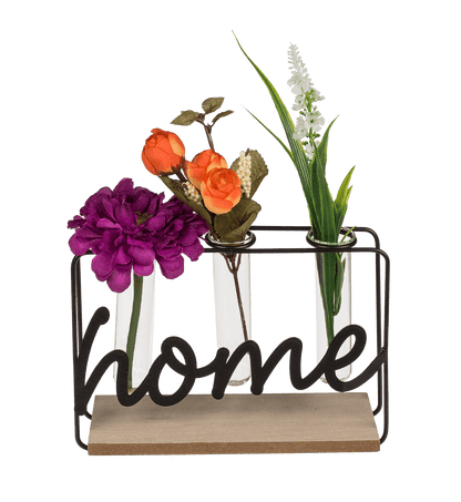 Metal plant holder on wooden base, Home,