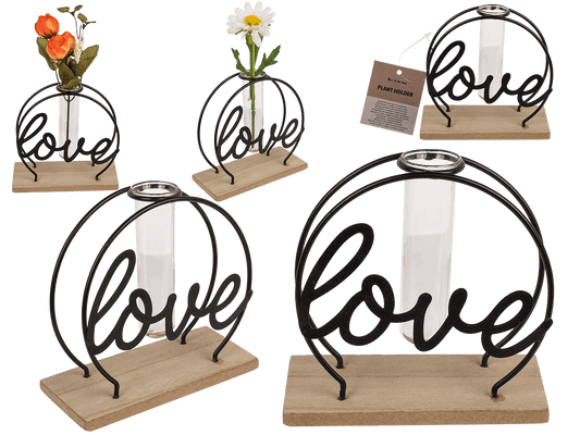 Metal plant holder on base, Love,
