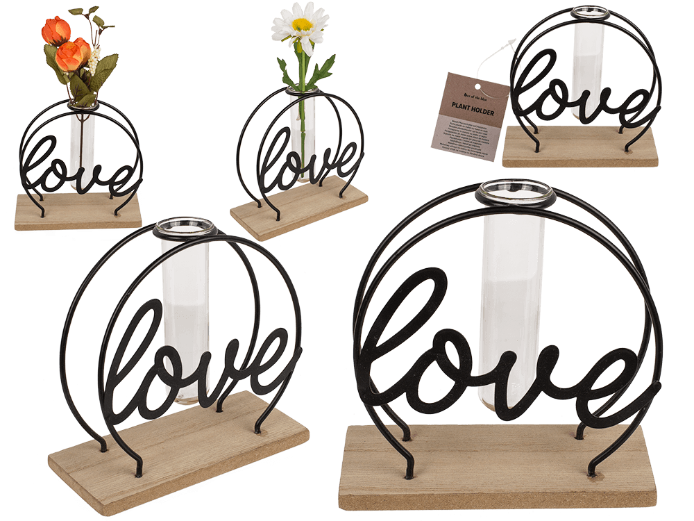 Metal plant holder on base, Love,