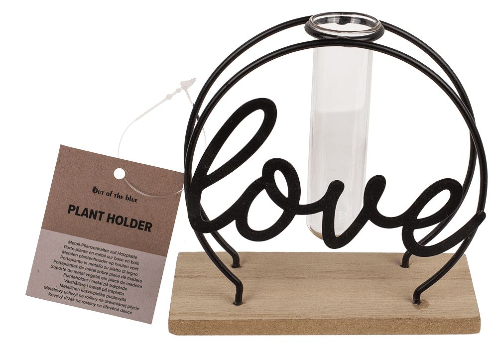 Metal plant holder on base, Love,