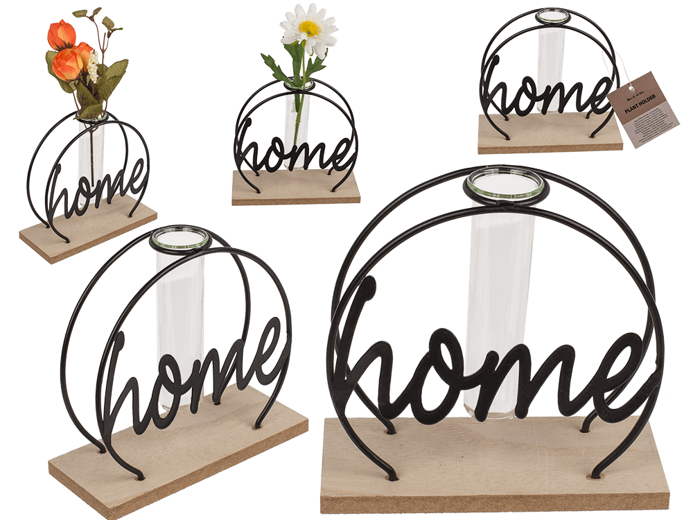 Metal plant holder on wooden base, Home,