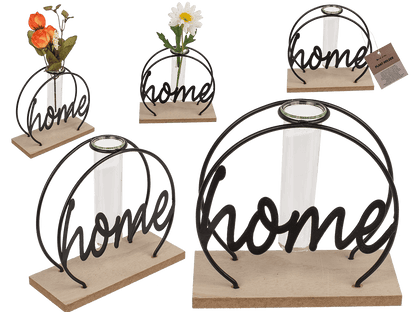 Metal plant holder on wooden base, Home,