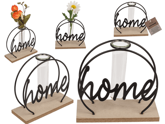 Metal plant holder on wooden base, Home,