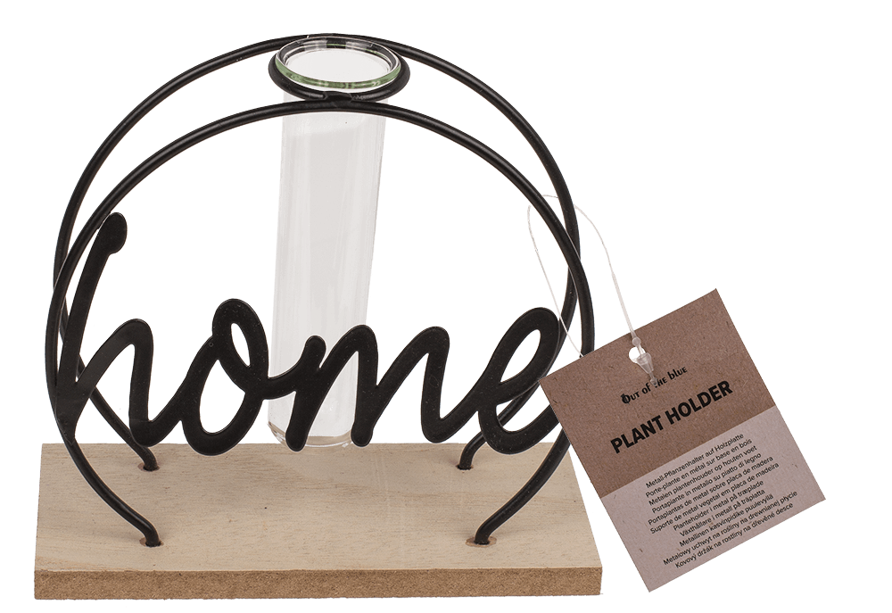 Metal plant holder on wooden base, Home,