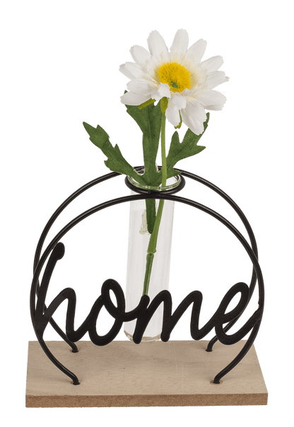 Metal plant holder on wooden base, Home,