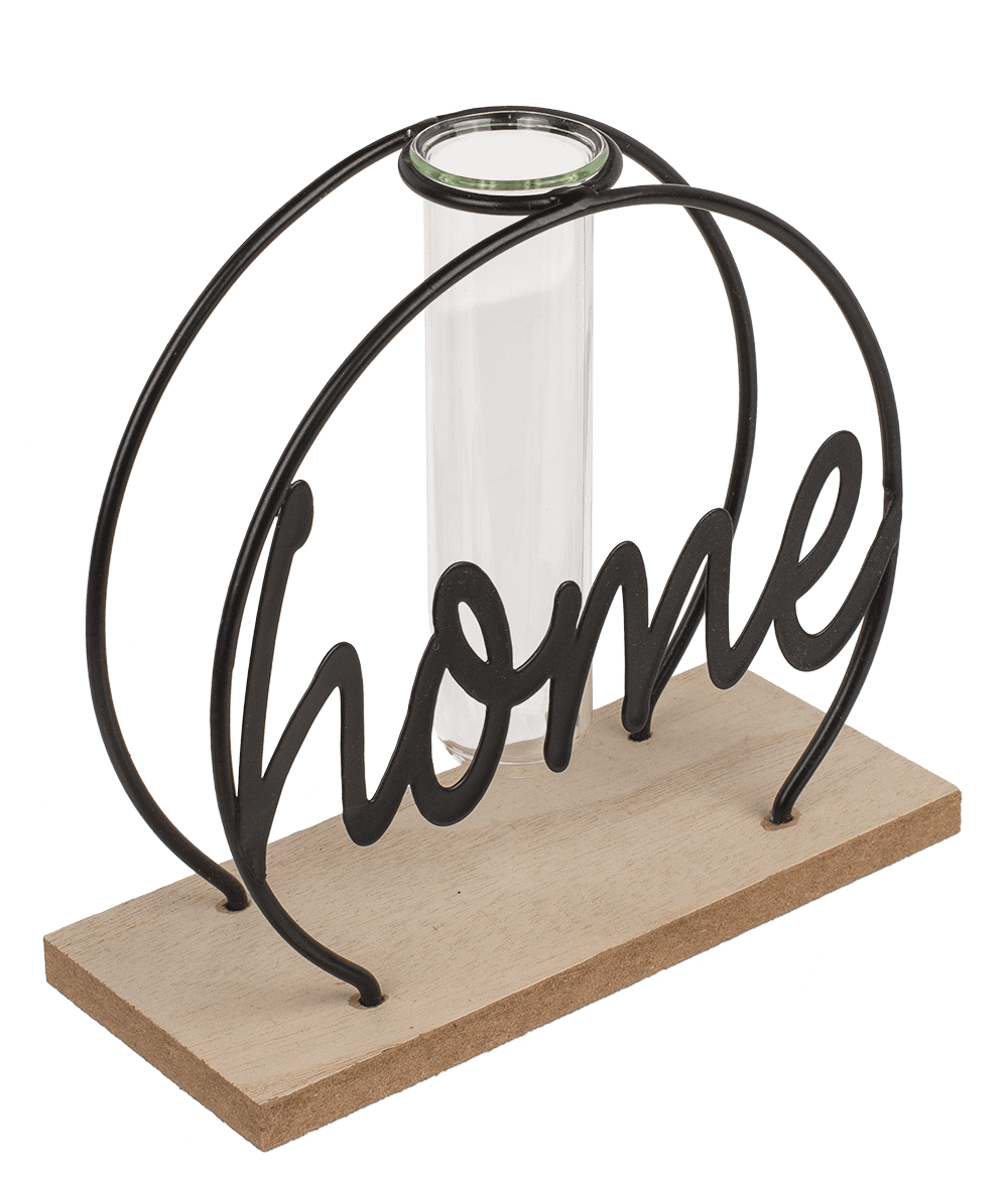 Metal plant holder on wooden base, Home,