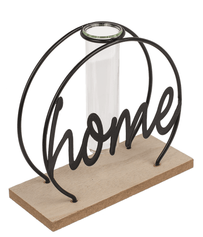 Metal plant holder on wooden base, Home,