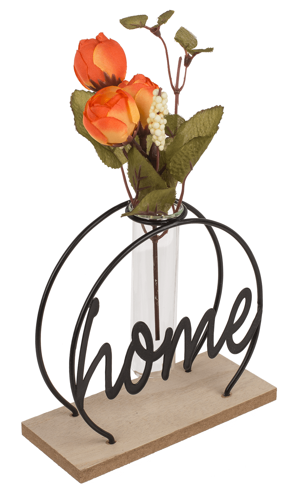 Metal plant holder on wooden base, Home,