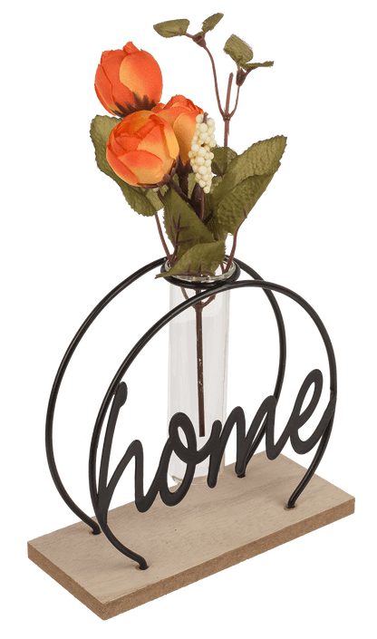 Metal plant holder on wooden base, Home,