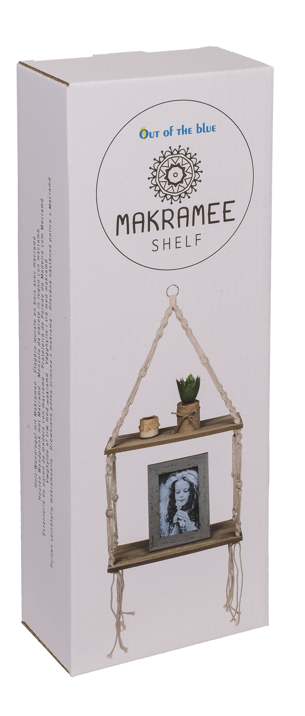 Wooden wall shelf with macrame,