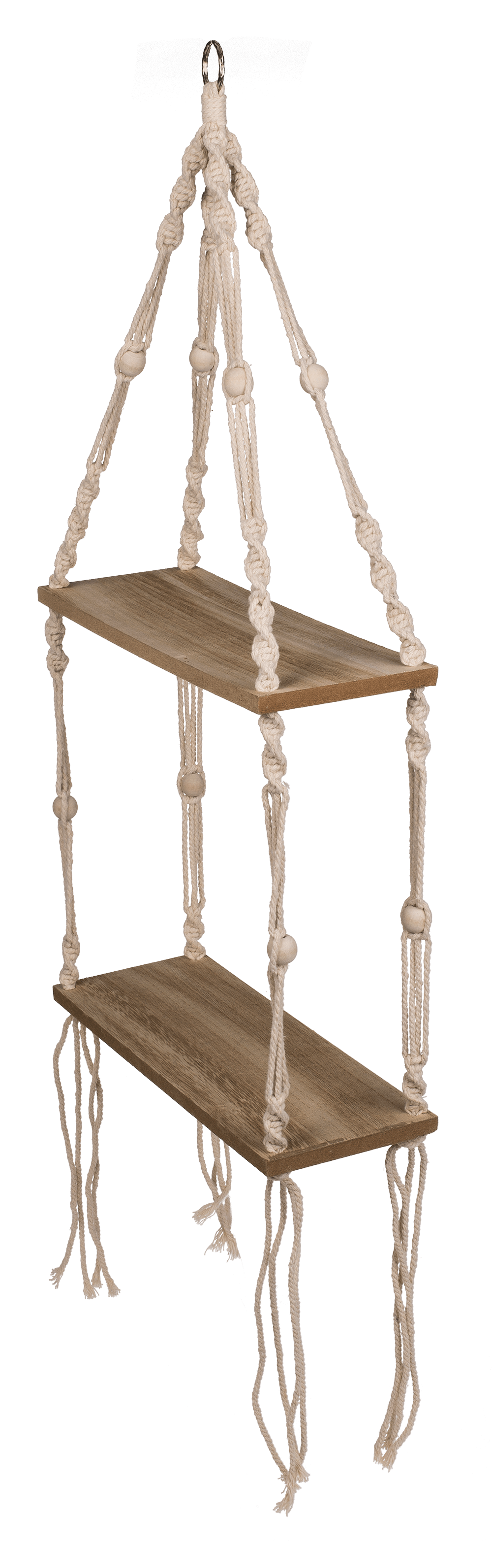 Wooden wall shelf with macrame,