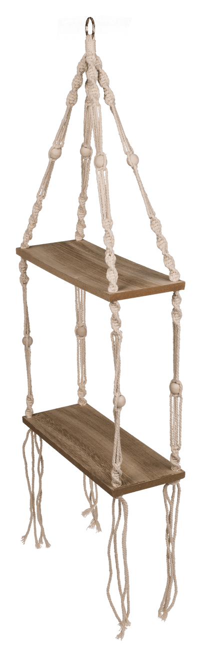 Wooden wall shelf with macrame,