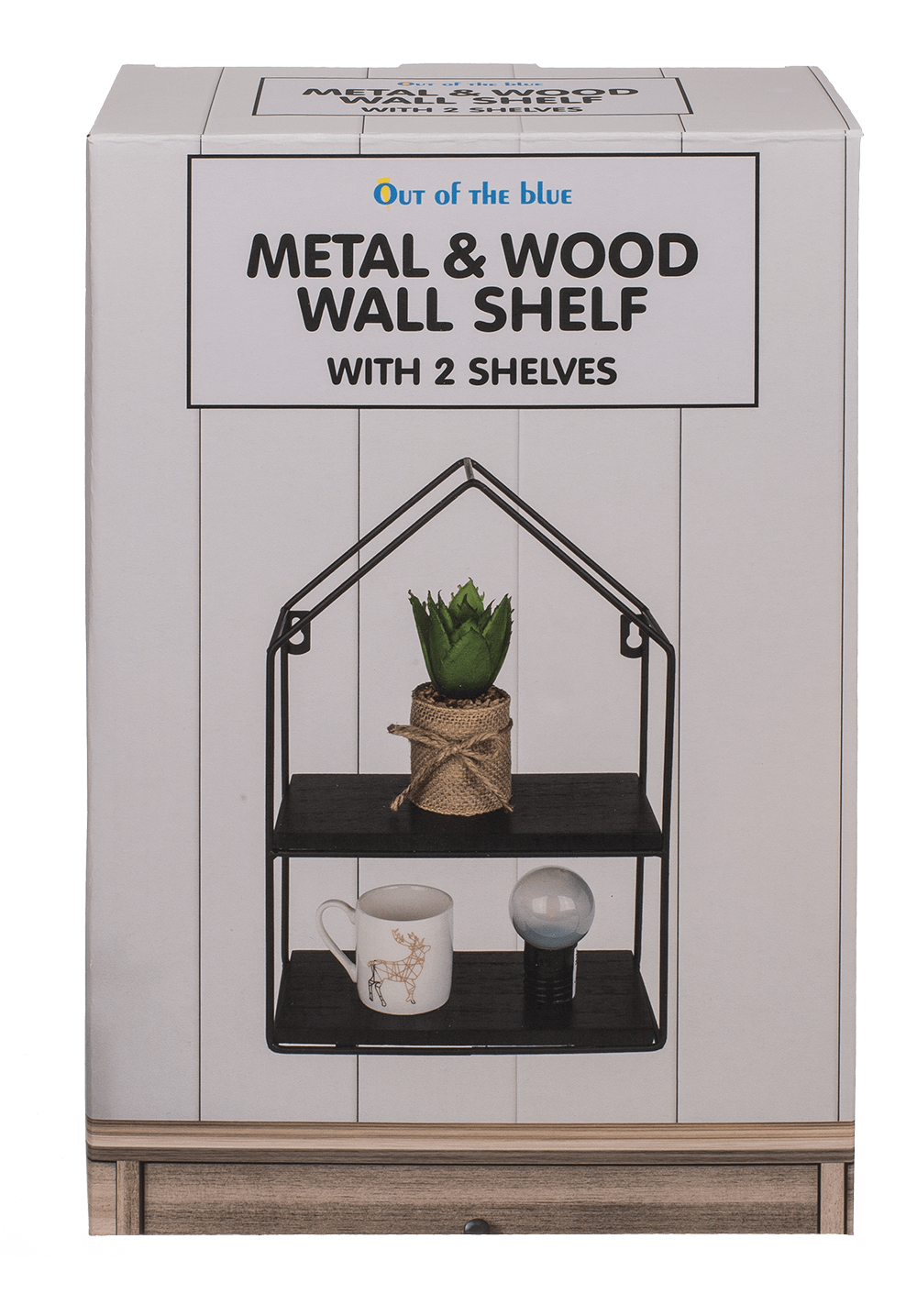 Metal-/wooden wall shelf, with 2 floors,