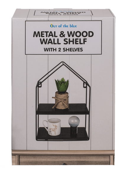 Metal-/wooden wall shelf, with 2 floors,