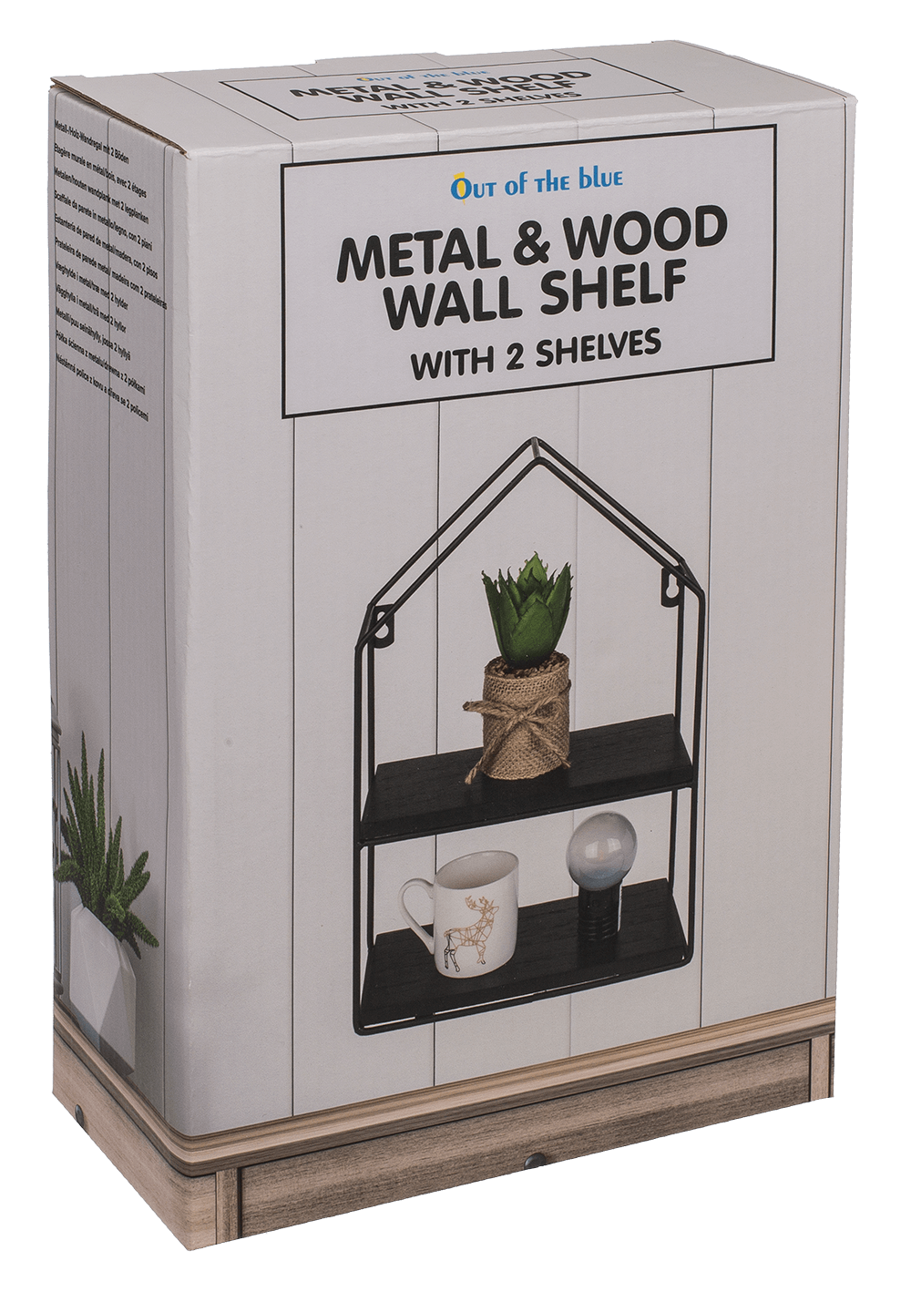 Metal-/wooden wall shelf, with 2 floors,