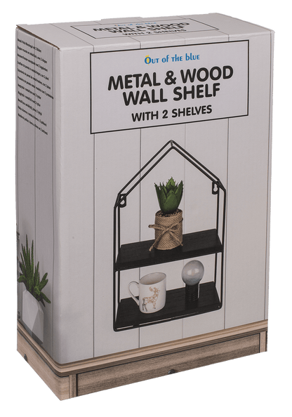 Metal-/wooden wall shelf, with 2 floors,