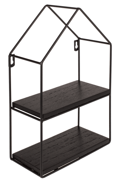 Metal-/wooden wall shelf, with 2 floors,