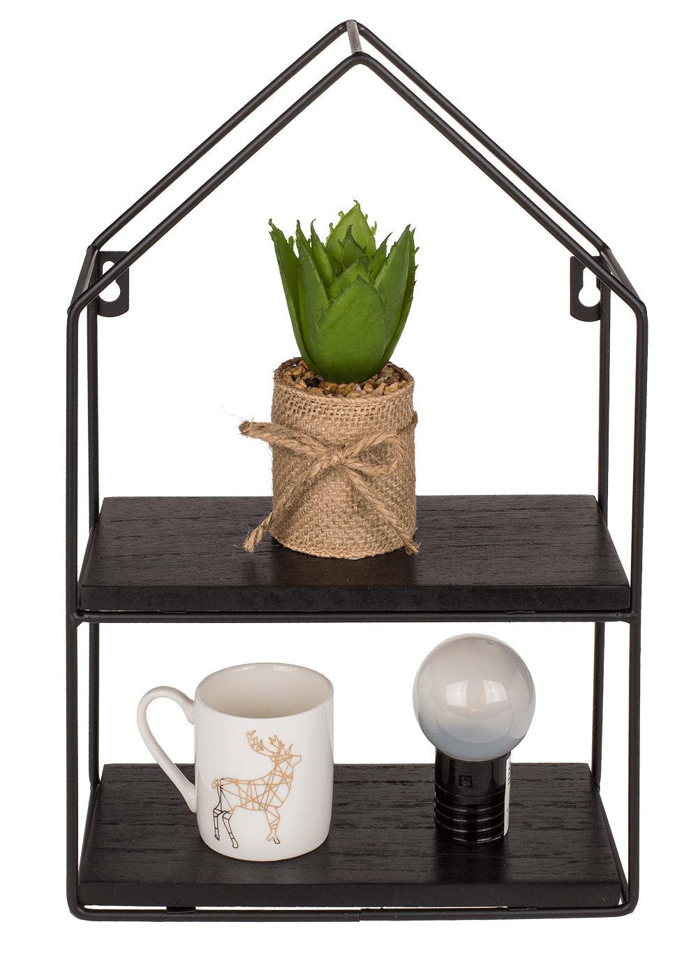 Metal-/wooden wall shelf, with 2 floors,