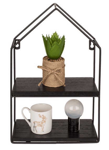 Metal-/wooden wall shelf, with 2 floors,