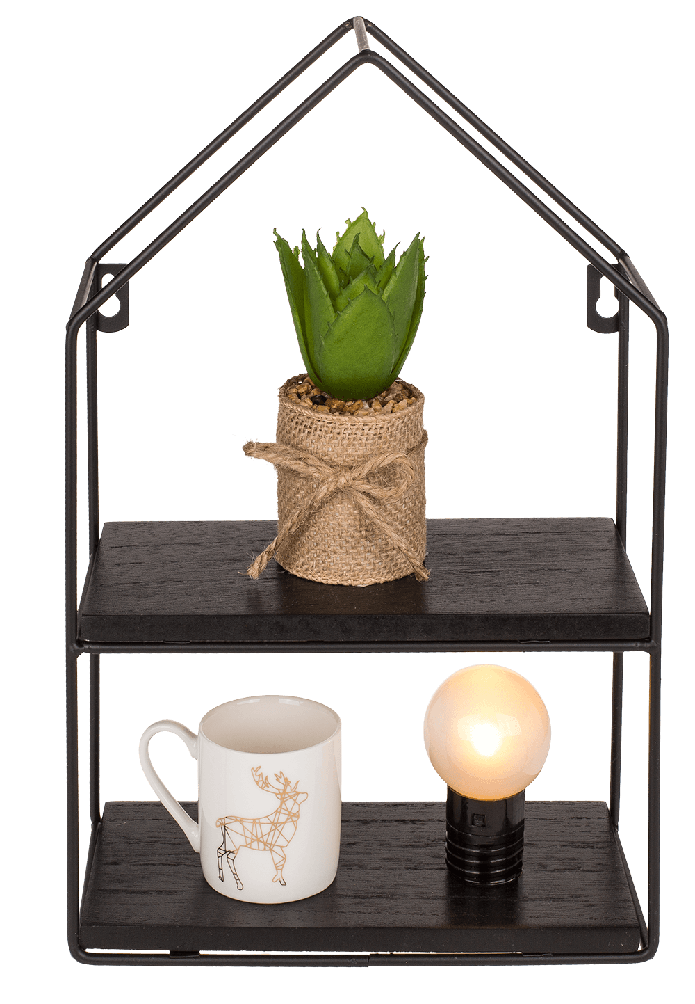 Metal-/wooden wall shelf, with 2 floors,