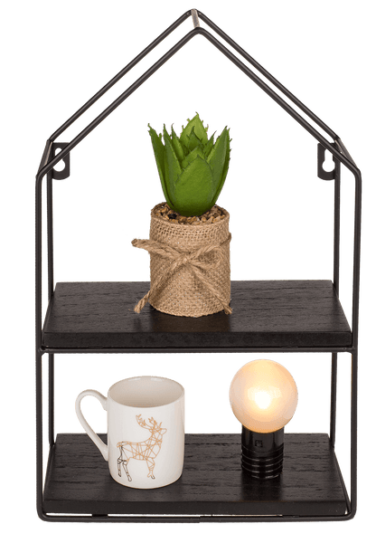 Metal-/wooden wall shelf, with 2 floors,