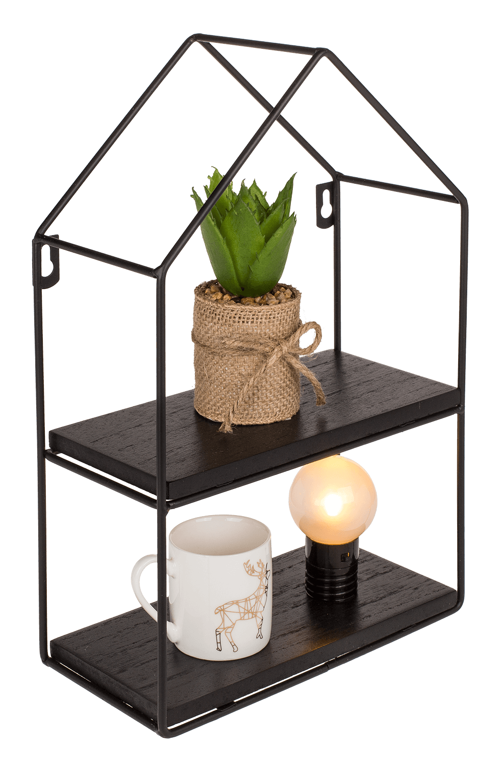 Metal-/wooden wall shelf, with 2 floors,