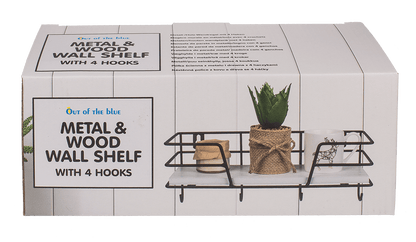 Metal/Wooden all shelf with 4 hooks,