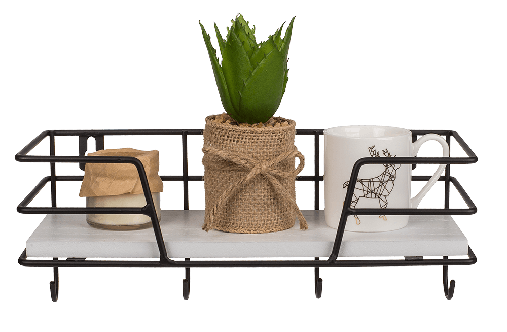 Metal/Wooden all shelf with 4 hooks,