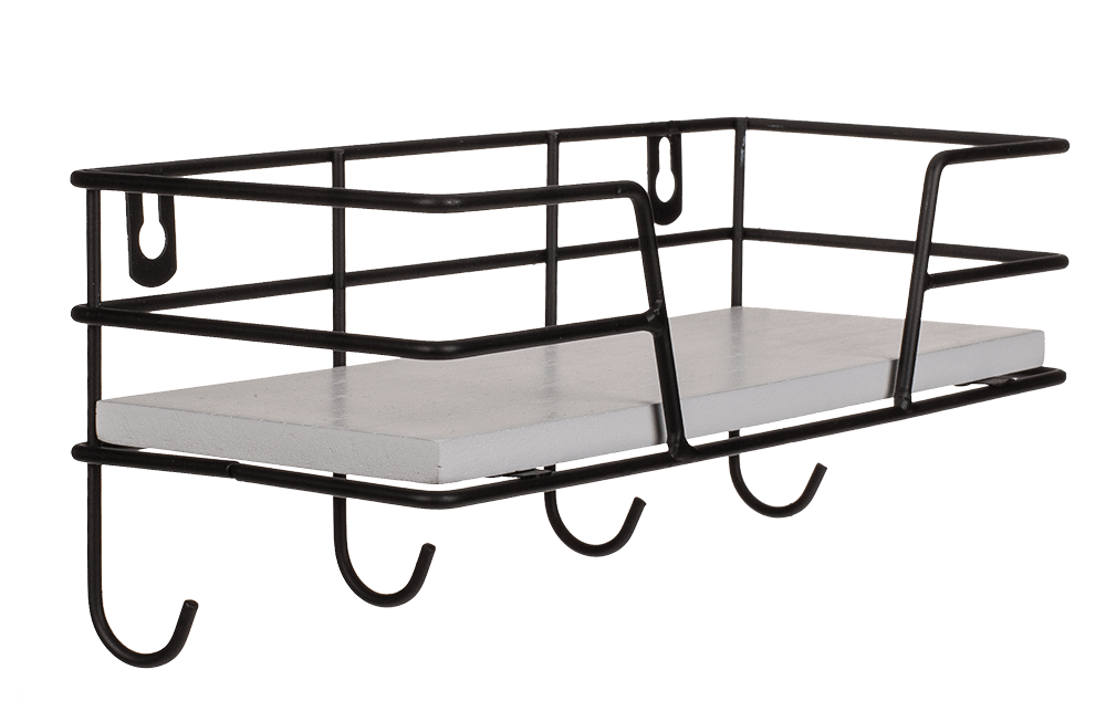 Metal/Wooden all shelf with 4 hooks,