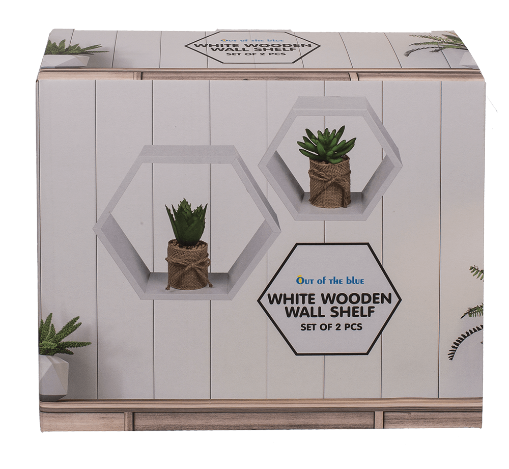 White colored wooden shelf, 6 squares,