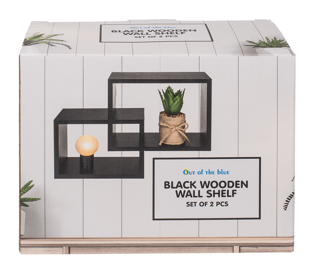 Black wooden wall shelf, Set of 2 pcs,