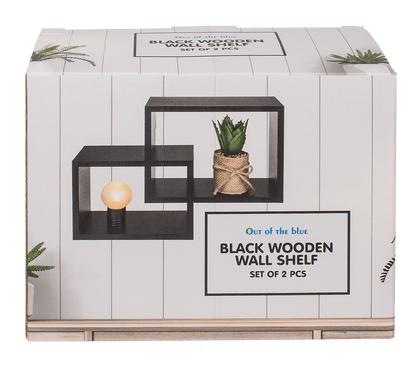 Black wooden wall shelf, Set of 2 pcs,