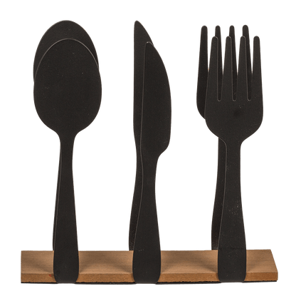 Black metal tissue holder, cutlery, with wooden