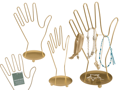 Golden metal jewellery holder, Hand, ca. 16 x 10