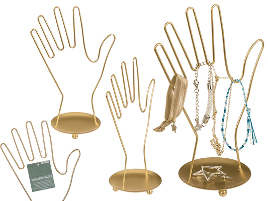 Golden metal jewellery holder, Hand, ca. 16 x 10