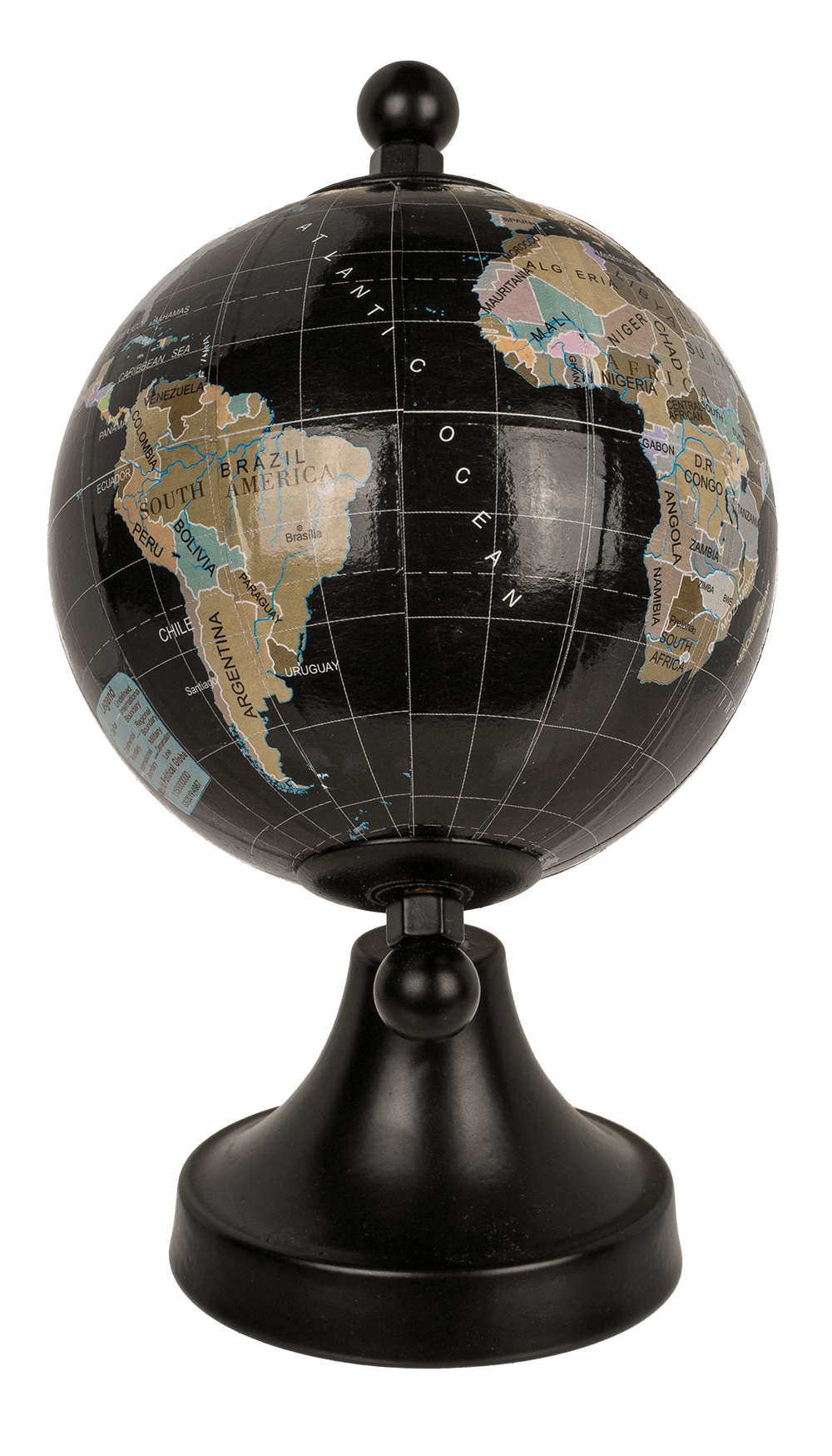 Decoration Globe, black, plastic, ca. 8 x 10 x 15,
