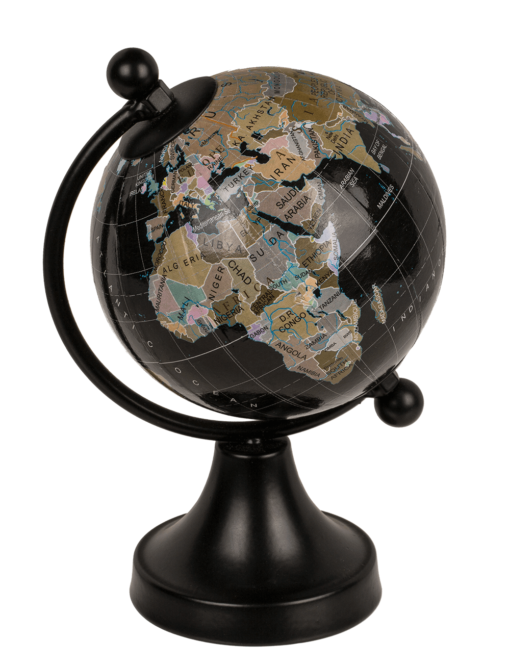 Decoration Globe, black, plastic, ca. 8 x 10 x 15,