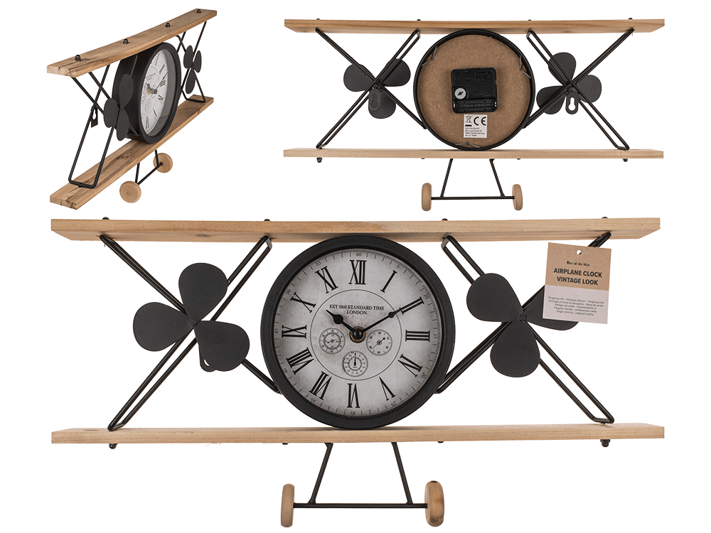 Airplane Clock, vintage look, out of black