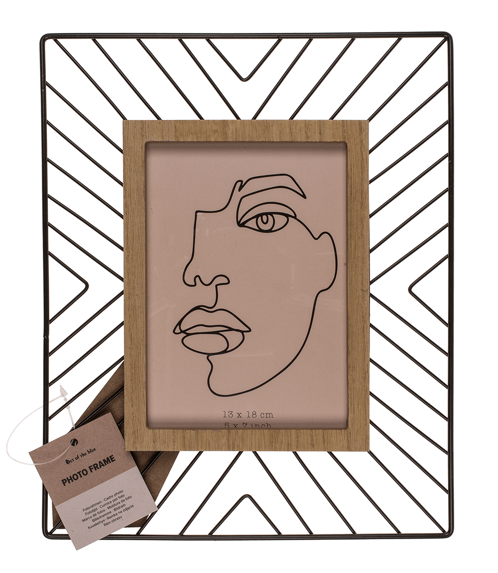 Black metal photo frame with wooden decor,