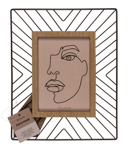 Black metal photo frame with wooden decor,