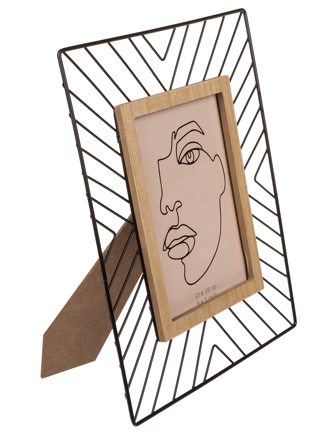 Black metal photo frame with wooden decor,