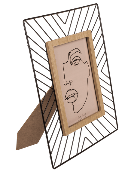 Black metal photo frame with wooden decor,