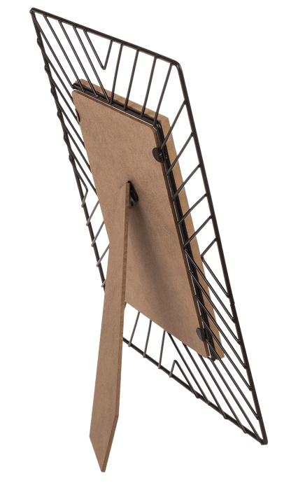 Black metal photo frame with wooden decor,