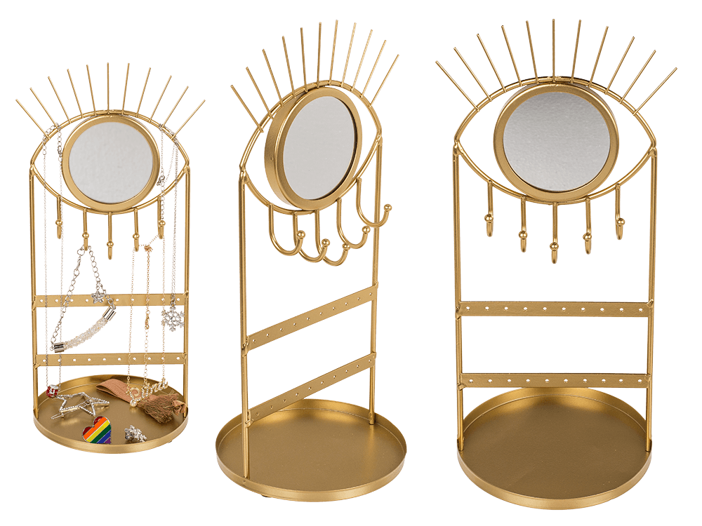 Golden metal jewellery holder with mirror, Eye,